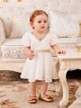 SHEIN Baby Girl Casual Holiday Style Short Sleeve Waist-Cinching Dress With Golden Tape