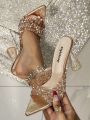 Crystal-decorated High Heel Slippers For Women With Unique Heel Shape