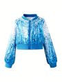 Tween Girl Zip Up Sequin Bomber Jacket