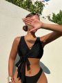 SHEIN Swim Classy Women's Bandeau Short V-Neck Bikini Top