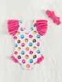 Infant Swimsuit Cute Donut And Ruffle Edge Vacation Beachwear With Hairband Summer