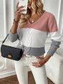 SHEIN Essnce Color Block Cable Knit Sweater