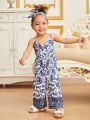 Baby Girls' Plant Patterned Belted Jumpsuit With Suspender Straps