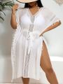 SHEIN Swim Vcay Plus Size Elegant Beachwear Lace Fringe Cover Up