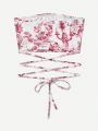 SHEIN WYWH Women's Gorgeous Floral Print Crossed Strap Bandeau Top