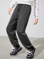 SHEIN Teen Boy Drawstring Waist Slant Pocket Solid Sweatpants