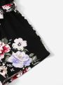 SHEIN Kids SUNSHNE Girls Button Front Belted Floral Cami Romper