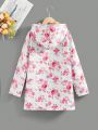 SHEIN Kids Nujoom Teenage Girls' Flower Print Long Hooded Coat With Fleece Lining