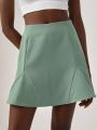 dianamona Solid High Waist A-line Skirt