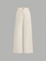 SHEIN Kids HYPEME Teenage Girls' Casual Solid Color Wide-Leg Straight Pants With Woven Textured Fabric For Street Style