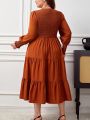 SHEIN Privé Plus Size Shirred Solid Color Puff Sleeve Dress