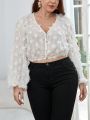 SHEIN Privé Plus Size Jacquard Floral Lantern Sleeves Cropped Blouse