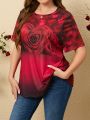 Plus Size Women'S Short Sleeve Rose T-Shirt