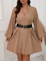 SHEIN LUNE Elegant Plus Size Long Sleeve V-neck Dress