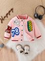 Baby Boy Letter Graphic Striped Trim Varsity Jacket Without Tee