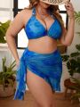 SHEIN Swim Vcay Plus Size Tie Dye Split Swimsuit 3pcs Set