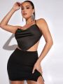 evoluSHEIN X Anitta Solid Split Hem Bodycon Skirt