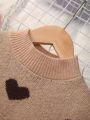 SHEIN Tween Girl Heart Pattern Mock Neck Lantern Sleeve Sweater Dress Without Belt