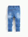 SHEIN Young Boy's Regular Waist Casual Style High Elasticity Slim Fit Denim Pants