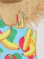 Tween Girls' One-Piece Swimsuit, Banana Fruit Printed, Beach Swimwear