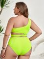 SHEIN Swim Basics Plus Size One Shoulder Cutout Ribbed Knit High Waisted Bikini Swimsuit Set