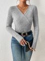 SHEIN Frenchy Surplice Neck Ribbed Knit Tee