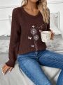 Dandelion & Butterfly Pattern Raglan Sleeve Sweater