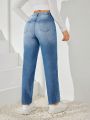 SHEIN Privé High Waisted V-Cut Tapered Jeans