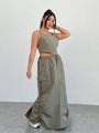 SHEIN Coolane Plus Size Women's Tank Top And Drawstring Waist Utility Skirt Two Piece Set