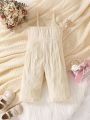 Baby Girl Floral Embroidery Fold Pleated Detail Cami Jumpsuit
