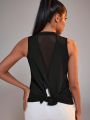 Daily&Casual Women's Round Neck Mesh Panel Backless Sleeveless Vest