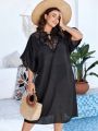 SHEIN Swim Classy Plus Size Lace Panel Batwing Sleeve Cover Up Dress