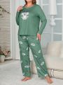 Plus Size Autumn/winter Long Sleeve Casual Pajamas Set