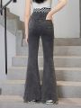 Teen Girls' New Casual Fashion Side Split Washed Denim Bell-bottoms