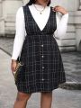 SHEIN Essnce Plus Size Women's Plaid Apron Dress