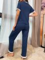 Women's Colorblock Piping Trim Homewear Pajamas Set
