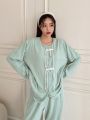 DAZY Button-front Long Sleeve Top And Long Pants Pajama Set