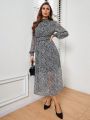 Floral Print Lantern Sleeve Waist Belted Midi Dress