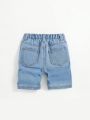 SHEIN Boys' Loose-fit Mid-rise Straight-leg Denim Shorts For Casual Wear