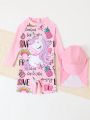 Infant Girls' Cartoon Letter Printed One-Piece Swimsuit