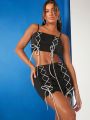 Fe June Lace Up Front Cami Top & Bodycon Skirt