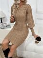 SHEIN LUNE Casual Cable Knitted Bodycon Sweater Dress