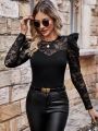 SHEIN Clasi Lace Patchwork Slim Fit T-shirt