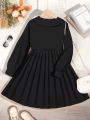 Teen Girls' Sleeveless Pleated Waist Dress With Cropped Jacket 2pcs/Set