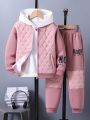 Boys' Medium-thick Two-piece Baseball Jacket And Pants Set With Contrasting Letter Print