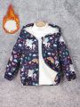 SHEIN Kids Y2Kool Girls Autumn And Winter Cartoon Unicorn Rainbow Pattern Hooded Zipper Jacket Going Out Warm Jacket