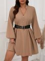 SHEIN LUNE Elegant Plus Size Long Sleeve V-neck Dress