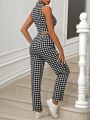 SHEIN Frenchy Houndstooth Vest Blazer And Trousers Suit Set