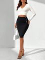 SHEIN Tall Women'S Button Decor High Waisted Midi Skirt