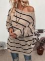 SHEIN LUNE Striped Pattern Drop Shoulder Pocket Patched Sweater